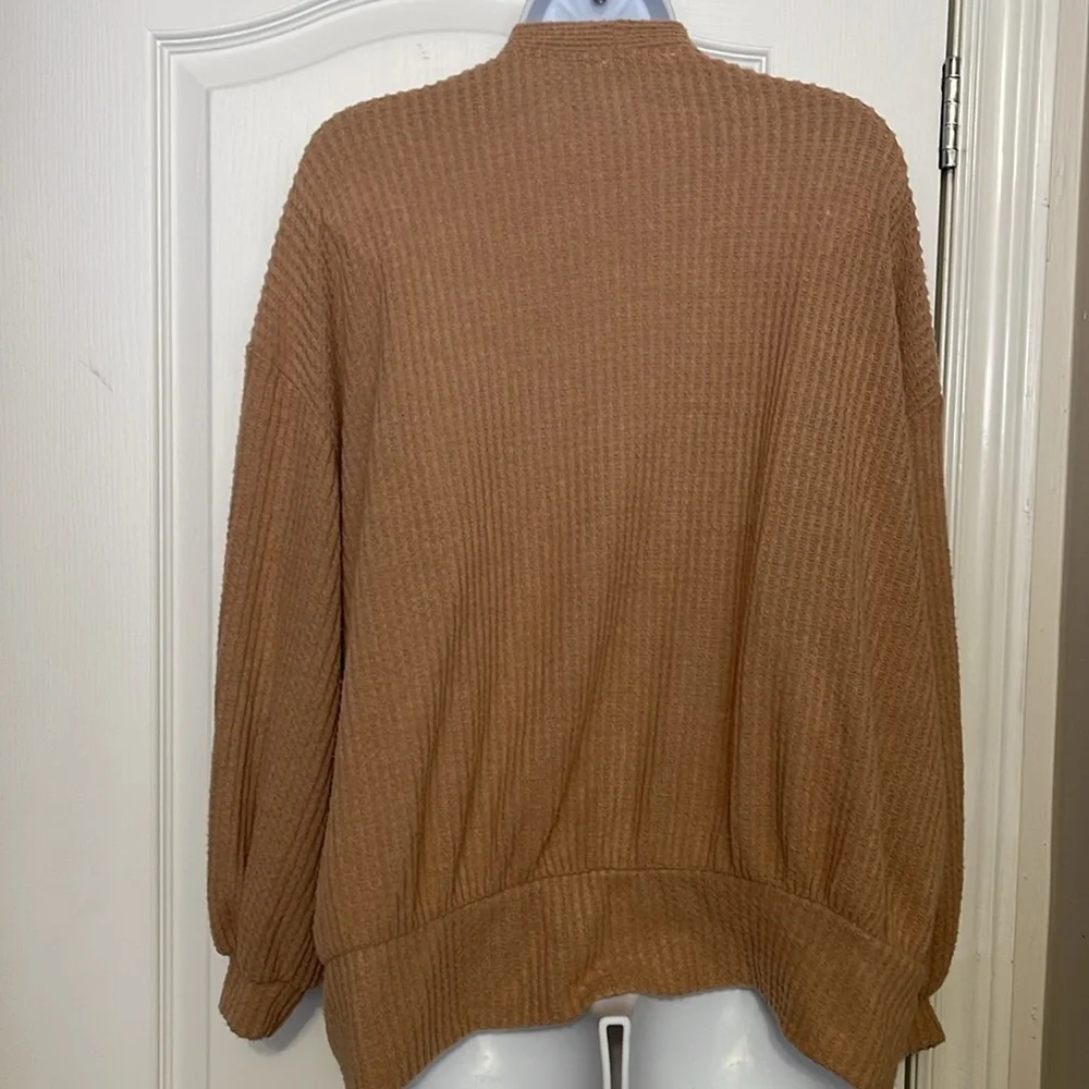 Lush Womens Waffle Brushed Open Front Balloon Sleeve Sweater Cardigan Size Small - Picture 4 of 8